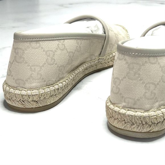 💛SOLD🖤 Gucci GG Monogram Canvas Espadrilles Beige - Picture 4 of 7